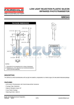 QSE243 datasheet - LOW LIGHT REJECTION PLASTIC SILICON INFRARED PHOTOTRANSISTOR