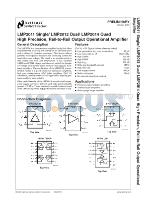 LMP2011 datasheet - High Precision, Rail-to-Rail Output Operational Amplifier