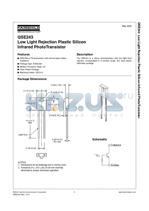 QSE243_05 datasheet - Low Light Rejection Plastic Silicon Infrared PhotoTransistor