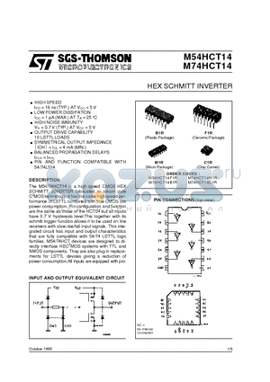 M74HCT14B1R datasheet - HEX SCHMITT INVERTER