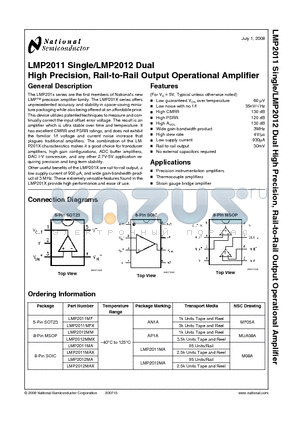 LMP2011MFX datasheet - High Precision, Rail-to-Rail Output Operational Amplifier