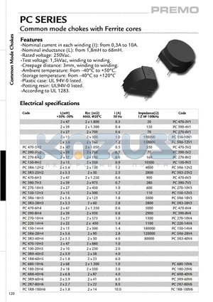 PC1R8-60H5 datasheet - Common mode chokes with Ferrite cores