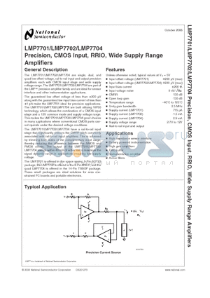 LMP7701MF datasheet - Precision, CMOS Input, RRIO, Wide Supply Range Amplifiers