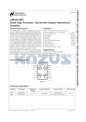 LMP2014MTX datasheet - Quad High Precision, Rail-to-Rail Output Operational Amplifier