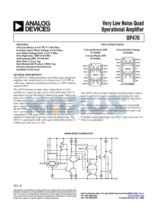 OP470ARCMDA datasheet - Very Low Noise Quad Operational Amplifier