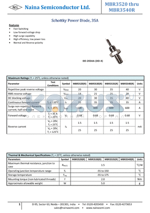 MBR3520R datasheet - Schottky Power Diode, 35A