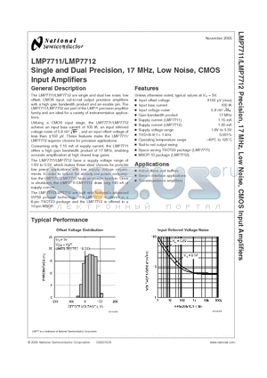 LMP7711 datasheet - Single and Dual Precision, 17 MHz, Low Noise, CMOS Input Amplifiers