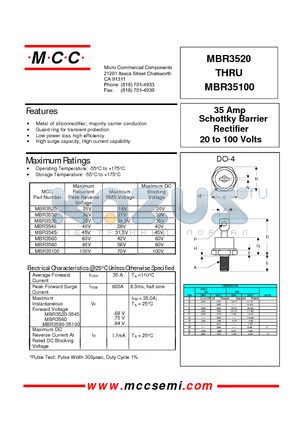 MBR3530 datasheet - 35 Amp Rectifier 20 to 100 Volts Schottky Barrier