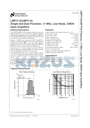 LMP7716MMX datasheet - Single and Dual Precision, 17 MHz, Low Noise, CMOS Input Amplifiers