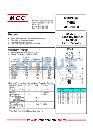 MBR3535 datasheet - 35 Amp Rectifier 20 to 100 Volts Schottky Barrier