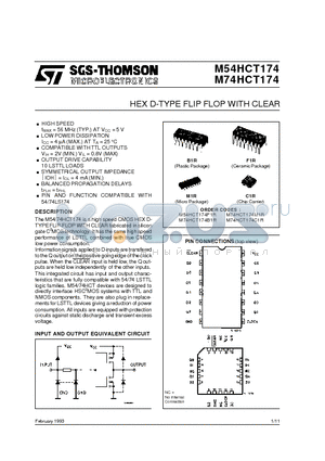 M74HCT174 datasheet - HEX D-TYPE FLIP FLOP WITH CLEAR