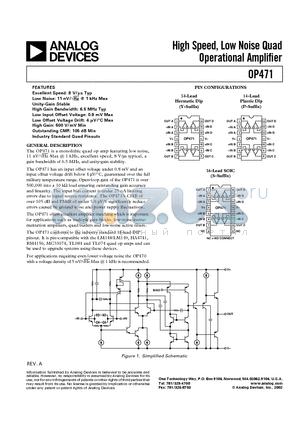 OP471GS datasheet - High Speed, Low Noise Quad Operational Amplifier