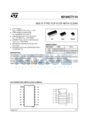 M74HCT174B1R datasheet - HEX D-TYPE FLIP FLOP WITH CLEAR