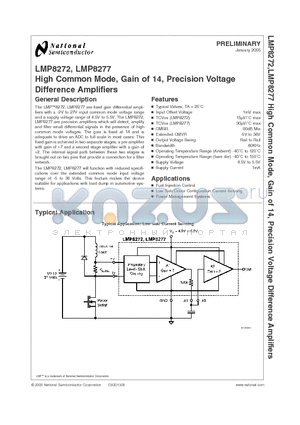 LMP8272 datasheet - High Common Mode, Gain of 14, Precision Voltage Difference Amplifiers