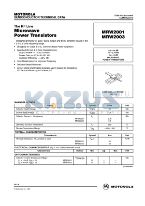MRW2003 datasheet - MICROWAVE POWER TRANSISTORS