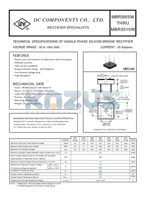 MBR356W datasheet - TECHNICAL SPECIFICATIONS OF SINGLE-PHASE SILICON BRIDGE RECTIFIER