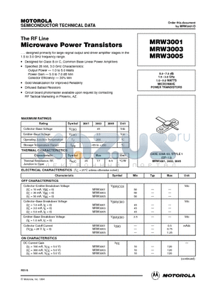 MRW3001 datasheet - MICROWAVE POWER TRANSISTORS