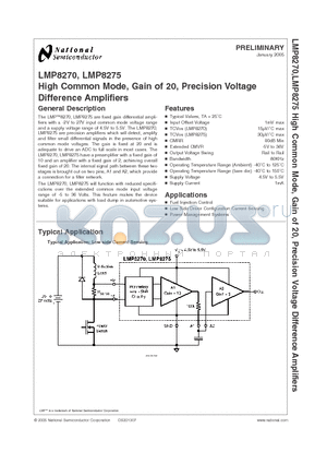 LMP8275 datasheet - High Common Mode, Gain of 20, Precision Voltage Difference Amplifiers