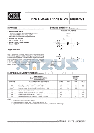 NE856M03 datasheet - NPN SILICON TRANSISTOR