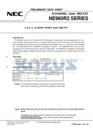 NE960R200 datasheet - 0.2 W X, Ku-BAND POWER GaAs MES FET