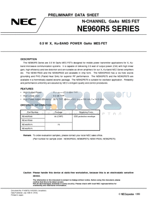 NE960R575 datasheet - 0.5 W X, Ku-BAND POWER GaAs MES FET