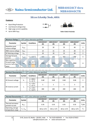 MBR40040CT datasheet - Silicon Schottky Diode, 400A