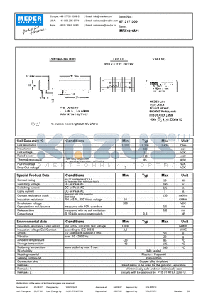 MRX12-1A71 datasheet - MRX Reed Relay