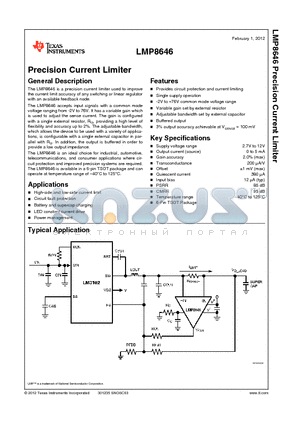 LMP8646 datasheet - Precision Current Limiter