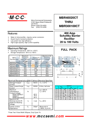 MBR40080CT datasheet - 400 Amp Rectifier 20 to 100 Volts Schottky Barrier