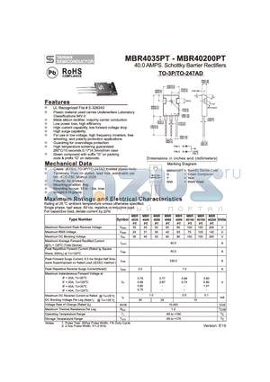 MBR40100PT datasheet - 40.0 AMPS. Schottky Barrier Rectifiers