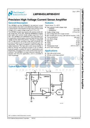 LMP8645HVMK datasheet - Precision High Voltage Current Sense Amplifier