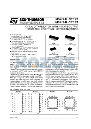 M74HCT373B1R datasheet - OCTAL D-TYPE LATCH WITH 3 STATE OUTPUT HCT373 NON INVERTING - HCT533 INVERTING