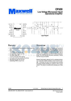 OP490RPFB datasheet - Low Voltage Micropower Quad Operational Amplifier