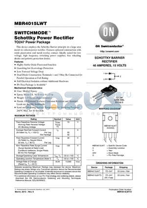 MBR4015LWTG datasheet - SWITCHMODE Schottky Power Rectifier