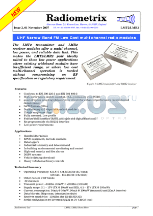 LMR2-433-10 datasheet - UHF Narrow Band FM Low Cost multi channel radio modules