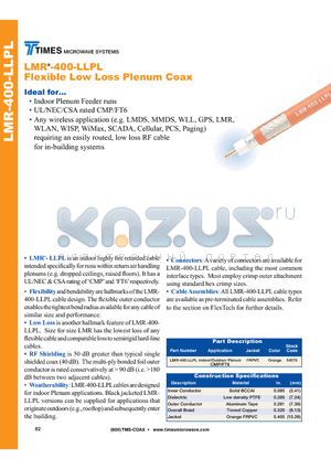 LMR-400-LLPL datasheet - LMR^-400-LLPL Flexible Low Loss Plenum Coax