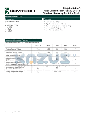 PM0 datasheet - Axial Leaded Hermetically Sealed Standard Recovery Rectifier Diode