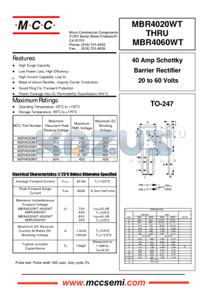 MBR4020WT datasheet - 40 Amp Schottky Barrier Rectifier 20 to 60 Volts