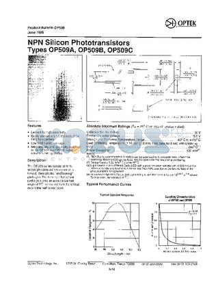 OP509A datasheet - NPN Silicon Phototransistors