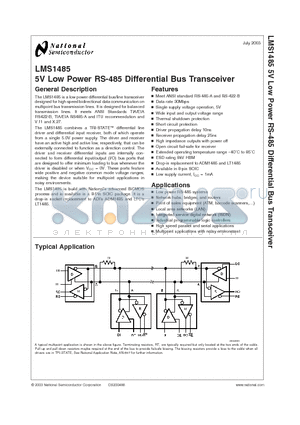 LMS1485IM datasheet - 5V Low Power RS-485 Differential Bus Transceiver