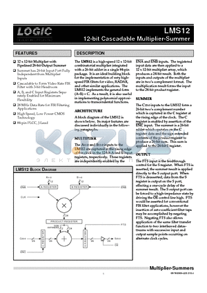 LMS12 datasheet - 12-bit Cascadable Multiplier-Summer