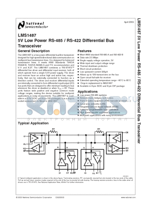 LMS1487CM datasheet - 5V Low Power RS-485 / RS-422 Differential Bus Transceiver