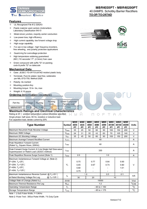 MBR4035PT datasheet - 40.0AMPS. Schottky Barrier Rectifiers High surge capability