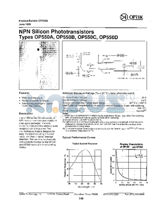 OP550C datasheet - NPN SILICON PHOTOTRANSISTORS