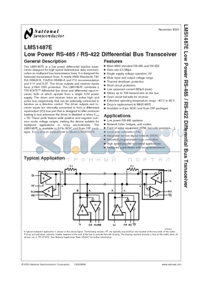 LMS1487EIMX datasheet - Low Power RS-485 / RS-422 Differential Bus Transceiver