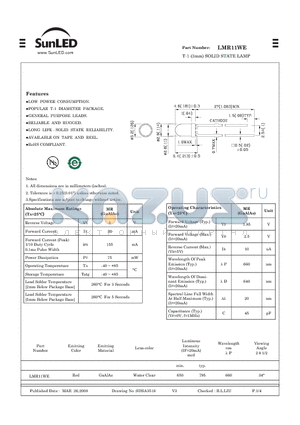 LMR11WE datasheet - T-1 (3mm) SOLID STATE LAMP