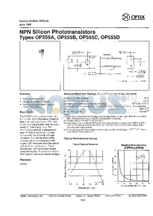 OP555D datasheet - NPN SILICON PHOTOTRANSISTORS