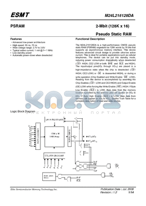 M24L216128DA-55BEG datasheet - 2-Mbit (128K x 16) Pseudo Static RAM