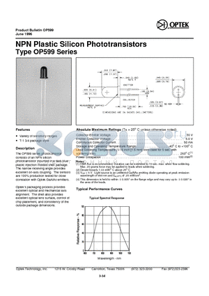 OP599 datasheet - NPN Plastic Silicon Phototransistors