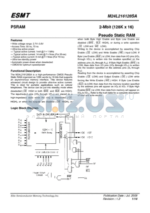 M24L216128SA-55BEG datasheet - 2-Mbit (128K x 16) Pseudo Static RAM